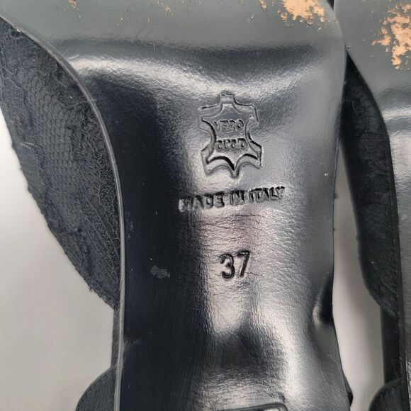 Alain Tondowski Size 6.5 Sequin Slingback Kitten Heels Pointed Toe Black Shoes - Picture 7 of 8